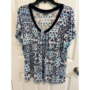 Citiknits XL Top Short Sleeve Scoop Neck Top Blue Black White Teal Preowned​